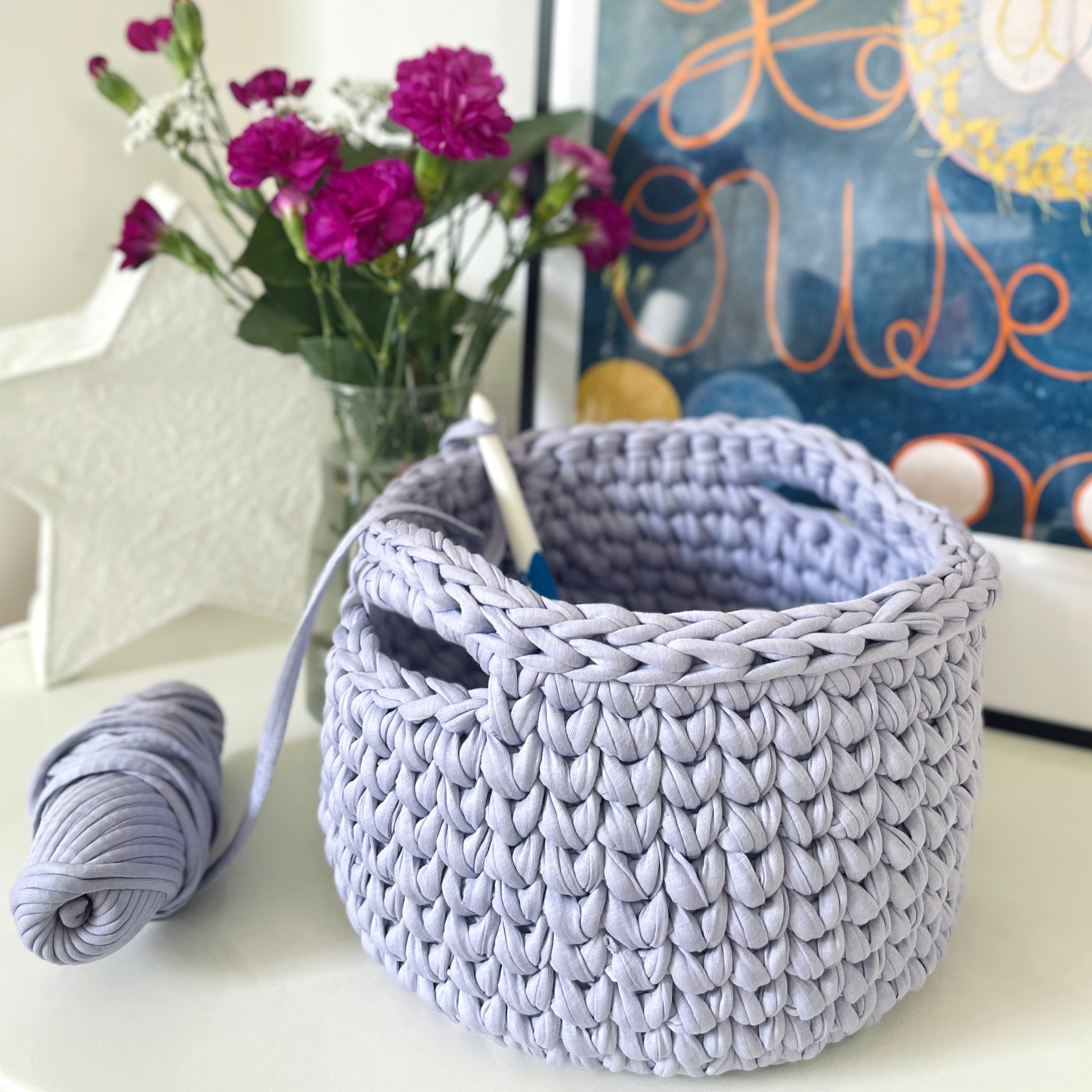 Whip Up A Crocheted Basket With Handles, With T-Shirt Yarn! - creative  jewish mom