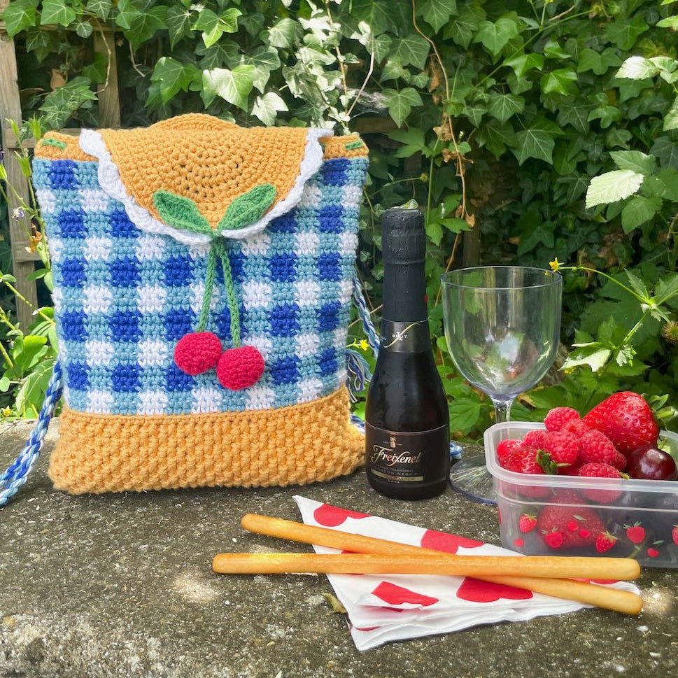 Retro Picnic Bag with Cherries and Gingham